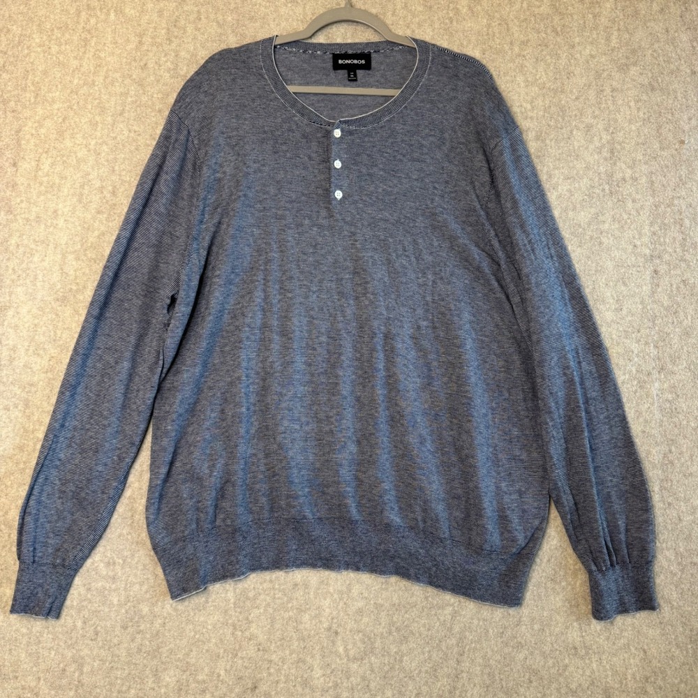 Bonobos Striped Henley Sweater Mens XXL Blue Slim Fit Casual Knit